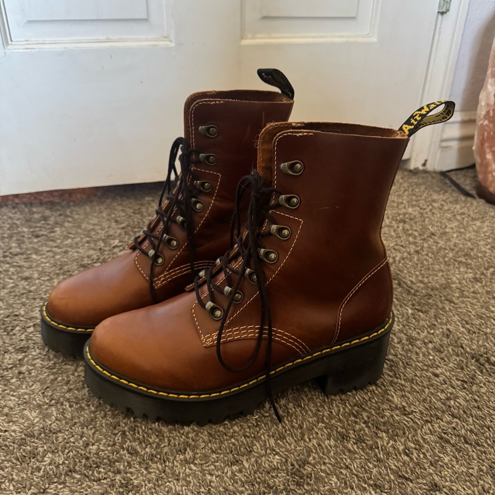 Dr. Martens Brown Leather Leona Lace-up Boots